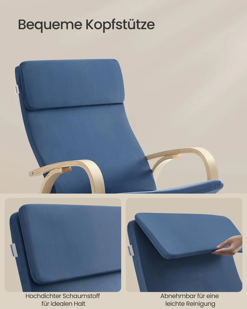 SONGMICS Schaukelstuhl, Schwingsessel, Relaxstuhl, Belastbarkeit 120 kg, Gestell aus Birkenholz, Bezug aus Baumwolle, mitternachtsblau LYY030Q01