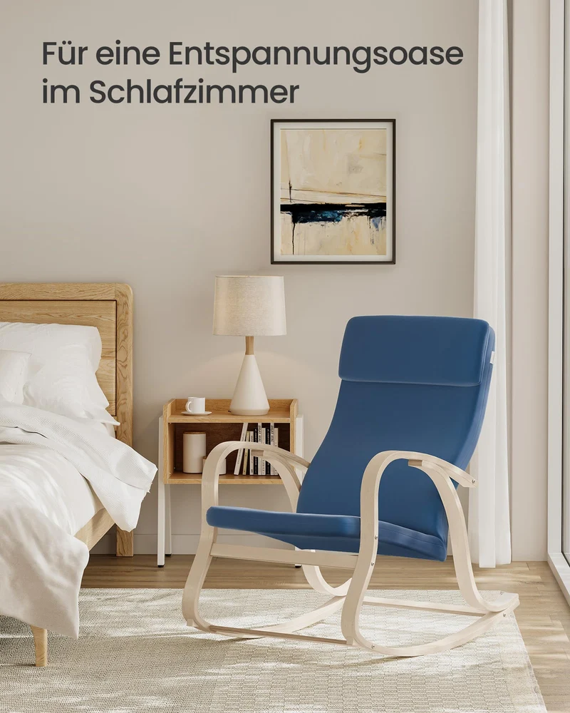 SONGMICS Schaukelstuhl, Schwingsessel, Relaxstuhl, Belastbarkeit 120 kg, Gestell aus Birkenholz, Bezug aus Baumwolle, mitternachtsblau LYY030Q01