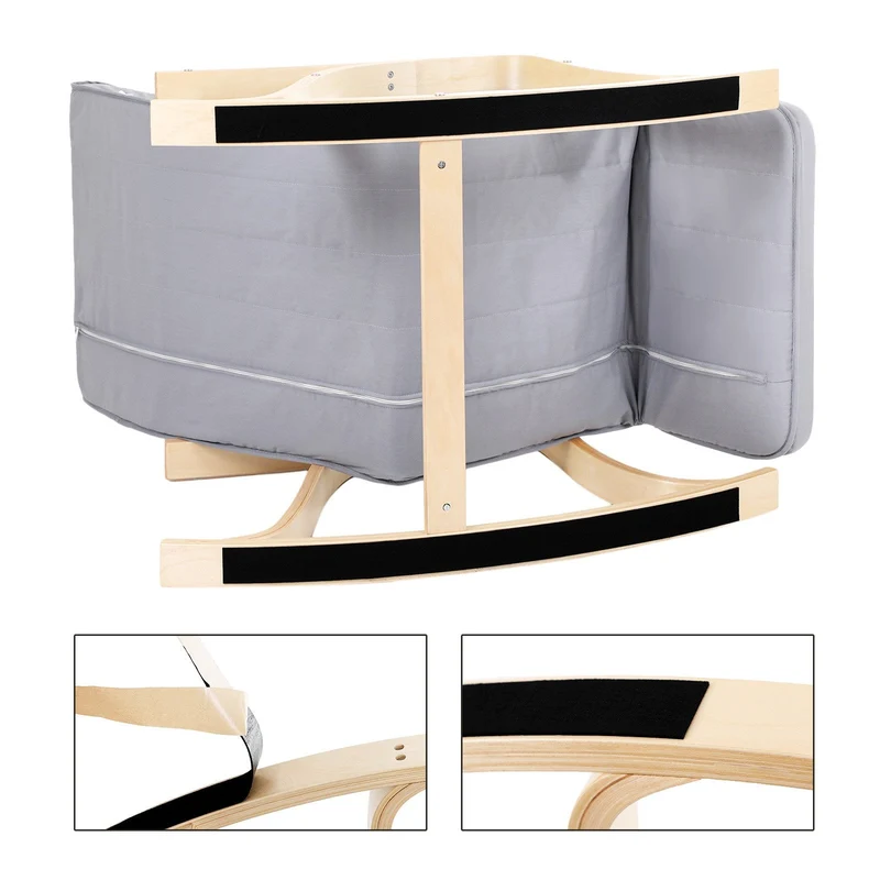 SONGMICS Schaukelstuhl aus Birkenholz, Schaukelsessel, 5-fach verstellbare Fußstütze, Bezug aus Baumwolle, bis 150 kg belastbar, Wohnzimmer, Schlafzimmer, hellgrau LYY41G, 67 x 125 x 91 cm