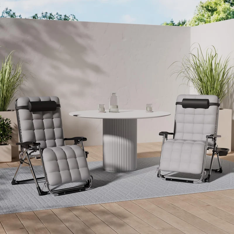 KESSER® Sonnenliege Liegestuhl Klappbar & Wetterfest, Gartenstuhl Belastbar 200kg Ergonomisches Polster Extra Breit Verstellbare Rückenlehne Gartenliege inkl. Nackenkissen & Getränkehalter, Grau