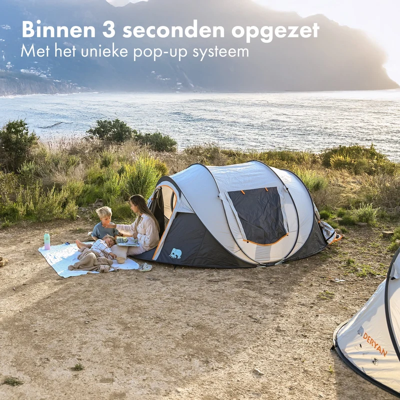 Pop Up Luxus Zelt - 2000MM Wassersäule - Creme - 4 Personen