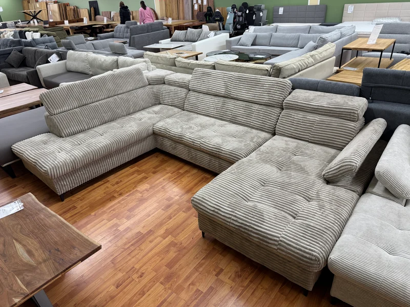 Wohnlandschaft Couch Sofa +Teddycord +Bettfunktion +Stauraum +Kopfstützenverstellung +Armlehnenverstellung