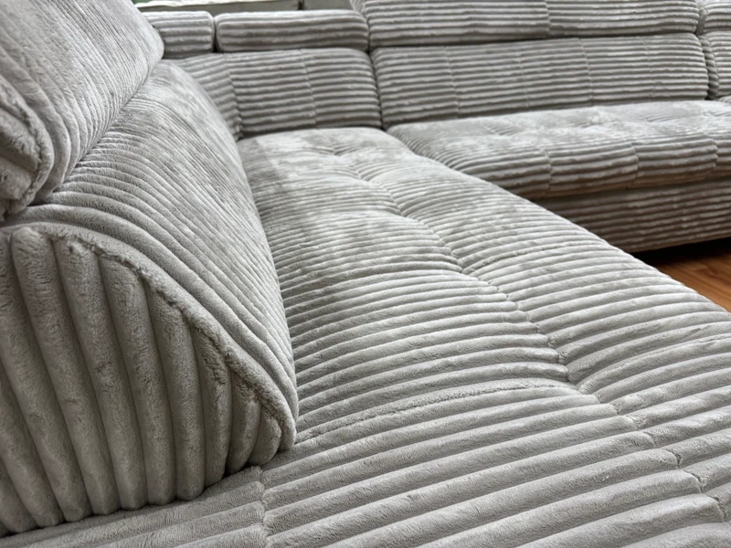 Wohnlandschaft Couch Sofa +Teddycord +Bettfunktion +Stauraum +Kopfstützenverstellung +Armlehnenverstellung