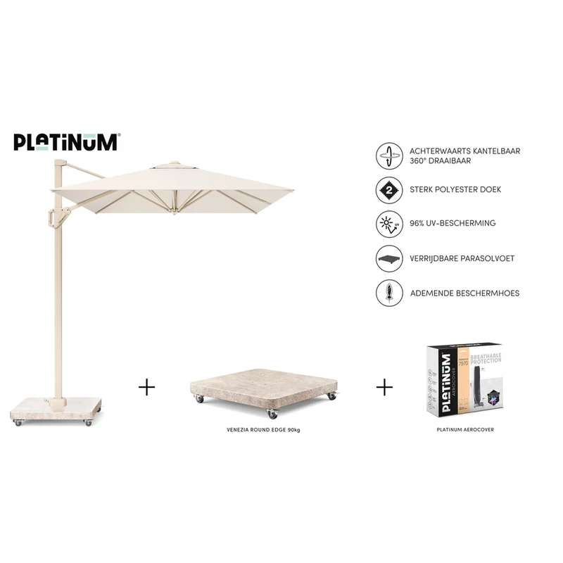 Platinum Sun & Shade zweefparasol Voyager T¹ Sandstone 300x200 Ivory