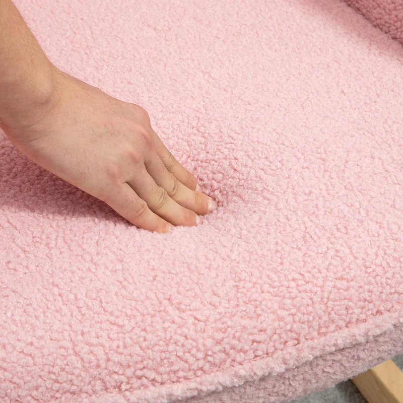 HOMCOM Schaukelstuhl, Schaukelsessel mit Berbervliesoptik, Armlehne, Gepolsterter Sessel mit Holzkufen, Relaxsessel für Wohnzimmer, Schlafzimmer, bis 120kg belastbar, Rosa