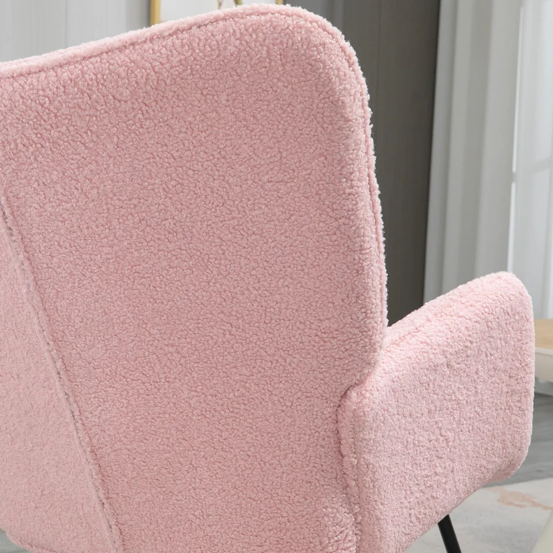 HOMCOM Schaukelstuhl, Schaukelsessel mit Berbervliesoptik, Armlehne, Gepolsterter Sessel mit Holzkufen, Relaxsessel für Wohnzimmer, Schlafzimmer, bis 120kg belastbar, Rosa