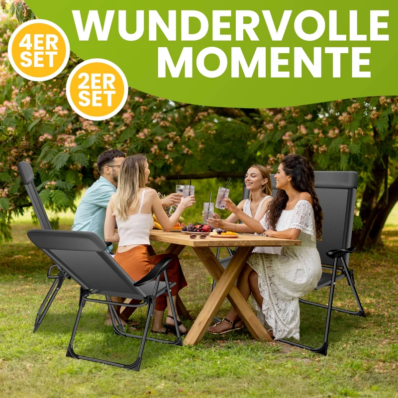 KESSER® 2er Set Gartenstuhl Hochlehner Alu Klappstuhl 7-Fach Verstellbar mit Armlehnen Atmungsaktiv klappbar Campingstuhl Balkonstuhl Klappsessel Garten Terrasse, Anthrazit