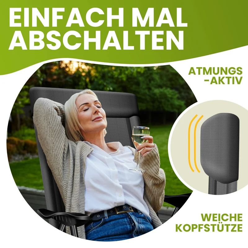 KESSER® 2er Set Gartenstuhl Hochlehner Alu Klappstuhl 7-Fach Verstellbar mit Armlehnen Atmungsaktiv klappbar Campingstuhl Balkonstuhl Klappsessel Garten Terrasse, Anthrazit