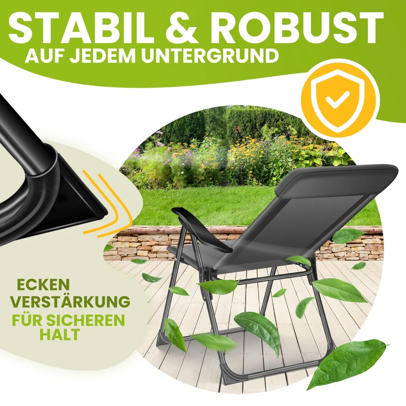 KESSER® 2er Set Gartenstuhl Hochlehner Alu Klappstuhl 7-Fach Verstellbar mit Armlehnen Atmungsaktiv klappbar Campingstuhl Balkonstuhl Klappsessel Garten Terrasse, Anthrazit