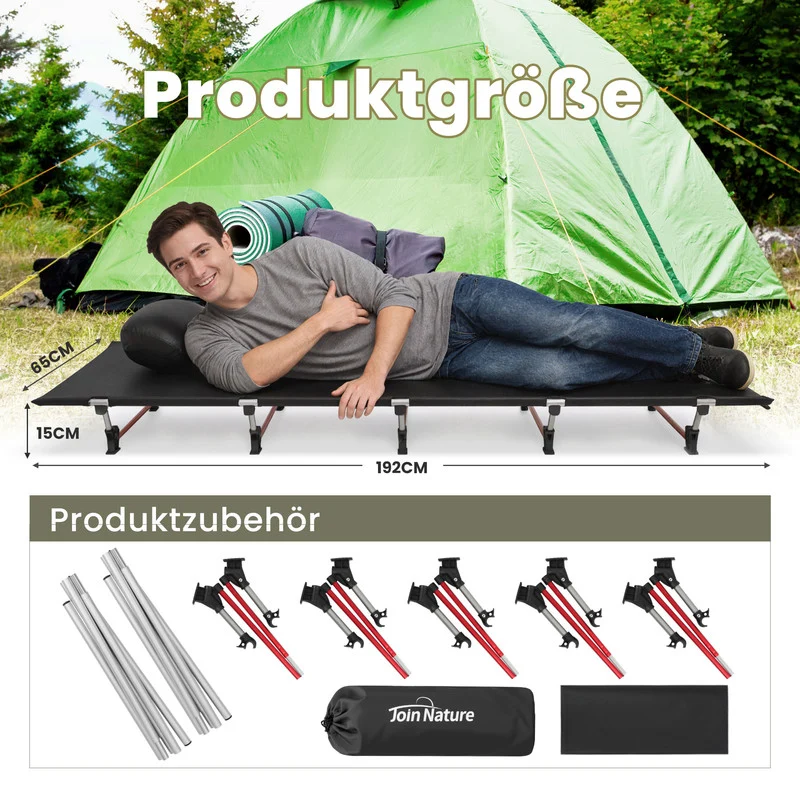 Ultraleichtes Campingbett 190×65×15 cm – Feldbett faltbar mit Aluminiumrahmen bis 150 kg, kompakt & stabil für Camping und Trekking
