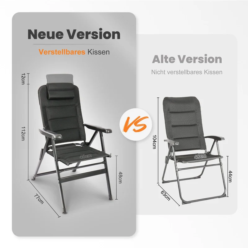 HOMECALL Campingstuhl Hochlehner klappbar – gepolsterter Gartenstuhl Alu bis 150 kg belastbar | B-Ware Sonderposten