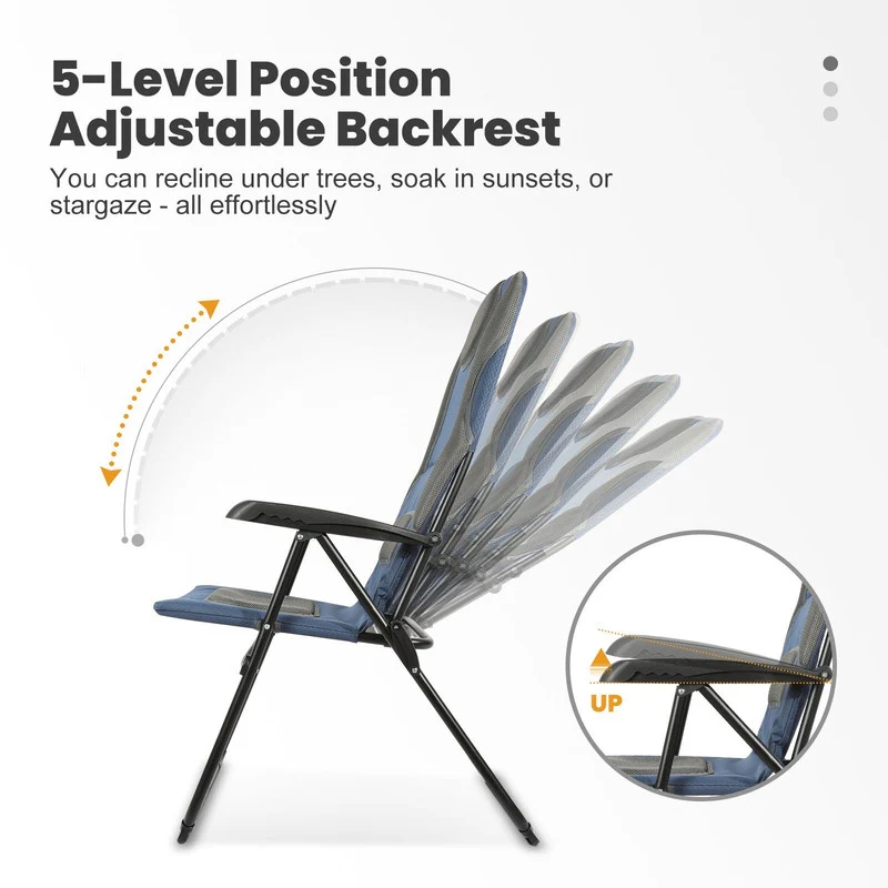 HOMECALL Campingstuhl Hochlehner klappbar – gepolsterter Gartenstuhl mit 5-fach verstellbarer Rückenlehne bis 150 kg belastbar | B-Ware Sonderposten
