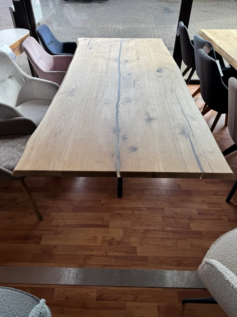 Esstisch Epoxidharz Transparent +Vollmassiv 4cm +Baumkante +versch. Größen