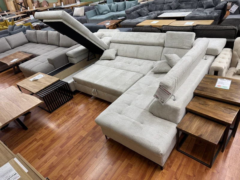 Wohnlandschaft Sofa Couch +Kopfstützen verstellbar +Cord +Bettfunktion +Stauraum