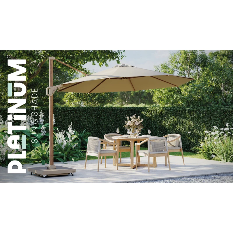 Platinum Sun & Shade zweefparasol Challenger T² premium Teak look 260x350 Champagne