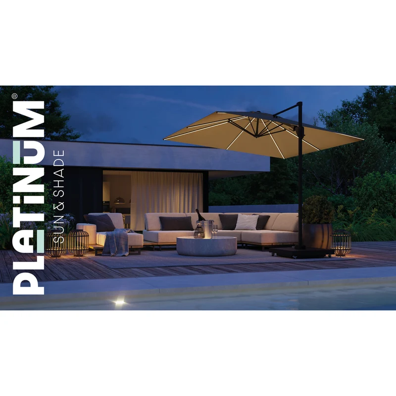 Platinum Sun & Shade zweefparasol Challenger T² Glow 300x300 lichtgrijs
