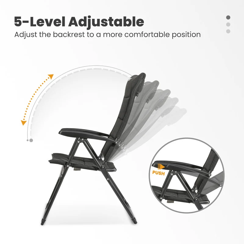 HOMECALL Campingstuhl Hochlehner klappbar – leichter Aluminium Gartenstuhl mit 5-fach Verstellung bis 150 kg belastbar schwarz | B-Ware Sonderposten