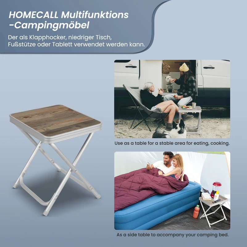 HOMECALL Campinghocker klappbar mit Tischplatte – Aluminium Falthocker 2in1 | B-Ware Sonderposten