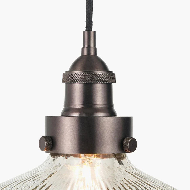 Bowery Large Ribbed Glass with Antique Bronze Fitting Elec Pendant | OUTLET