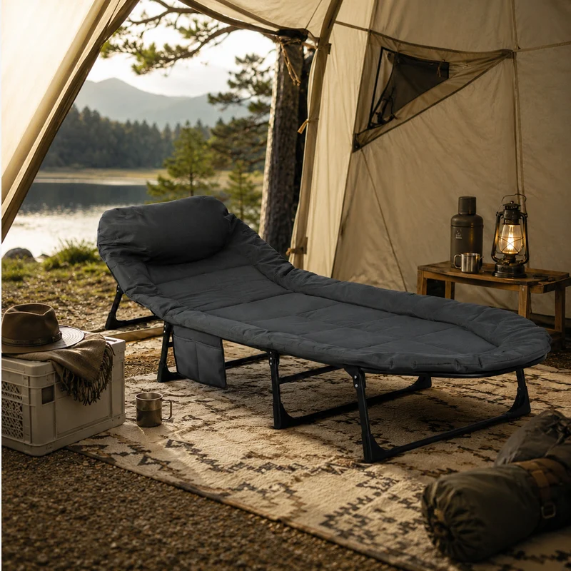 Mooiys Klappbares Feldbett – Campingbett mit verstellbarer Rückenlehne – Grau