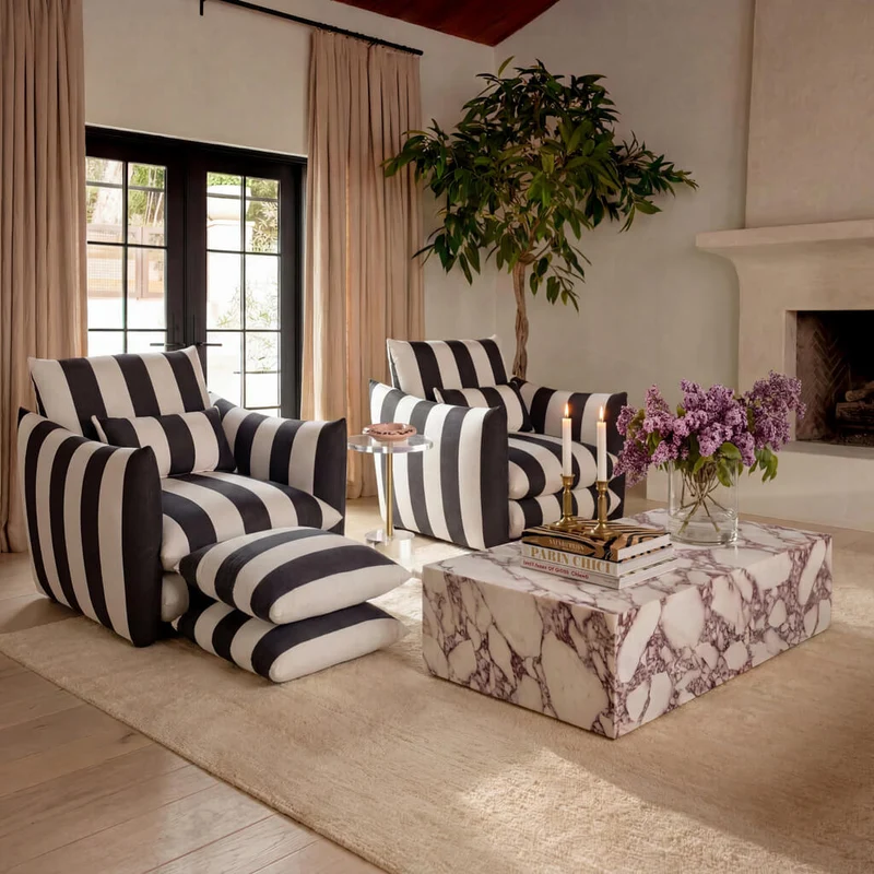 Sycamore Black and White Striped Pouffe | OUTLET