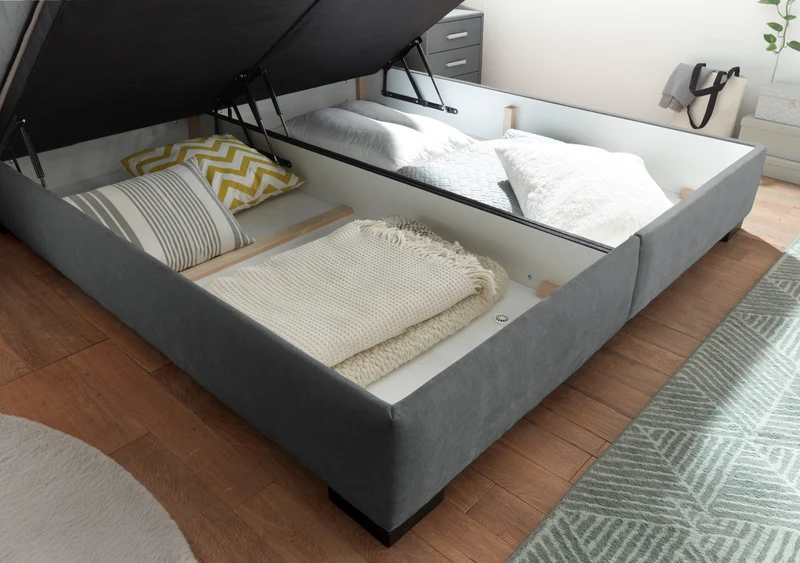 Bett Kastenbett + Stauraum + wende Matratzen + grau oder Beige auf Lager
