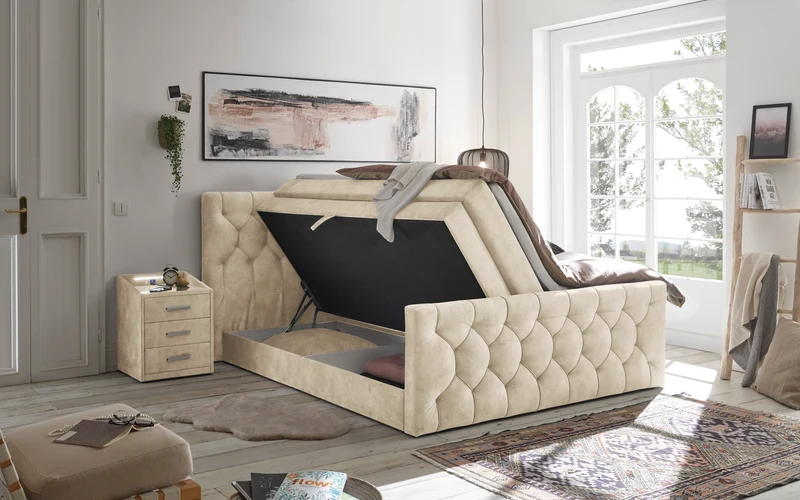 Boxspringbett Bett Kastenbett 180x200cm +Bettkasten + Topper