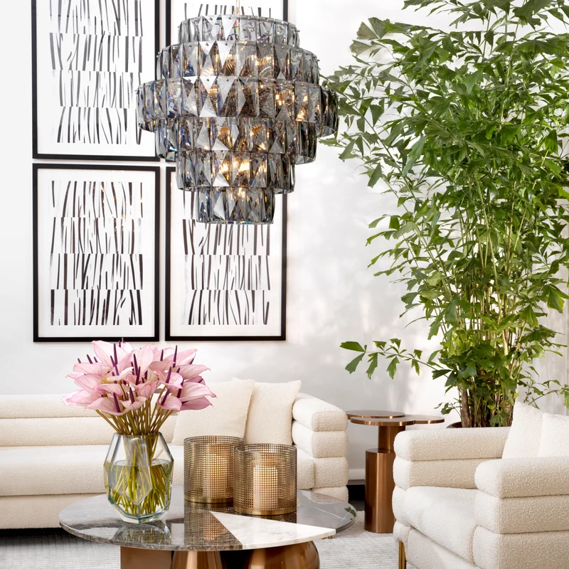 Chandelier Amazone L - Nickel Finish with Smoke Glass