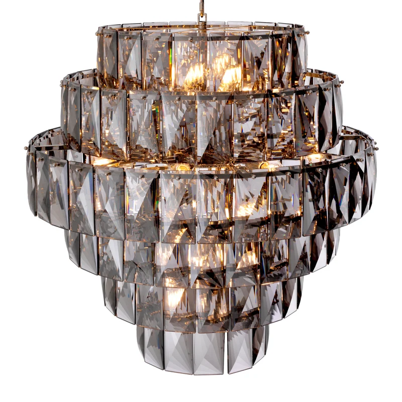 Chandelier Amazone L - Nickel Finish with Smoke Glass