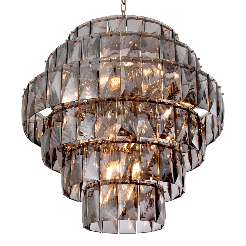 Chandelier Amazone L - Nickel Finish with Smoke Glass
