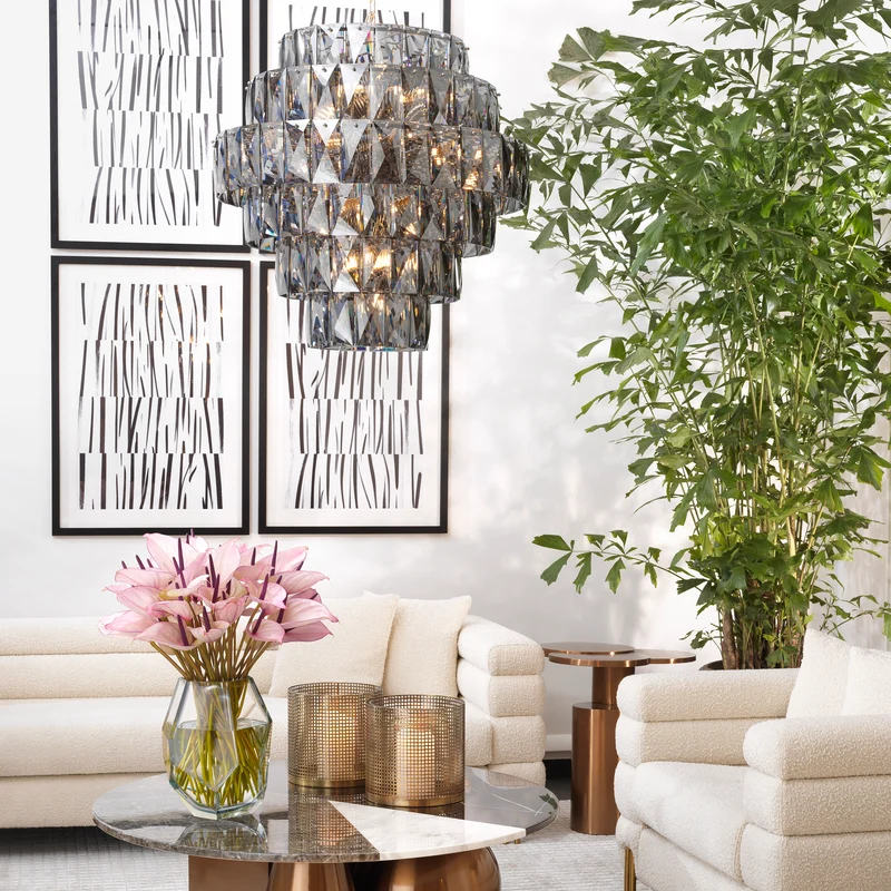 Chandelier Amazone L - Nickel Finish with Smoke Glass