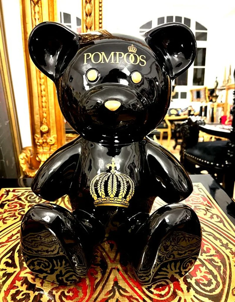 Harald Glööckler Luxus Designer Deko Teddybär Skulptur Pompöös by Casa Padrino Schwarz / Gold - Glööckler Deko Figur - Designer Deko Figur Teddy