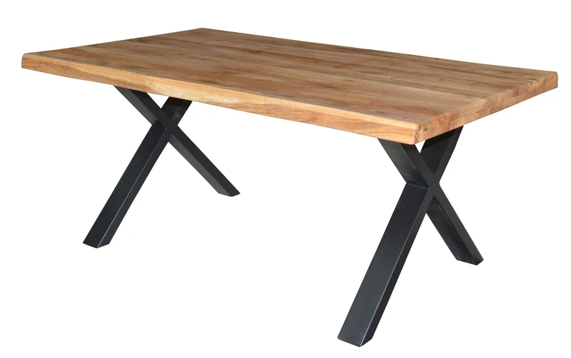 Couchtisch Massivholz Eiche +Baumkante + Metall Gestell
