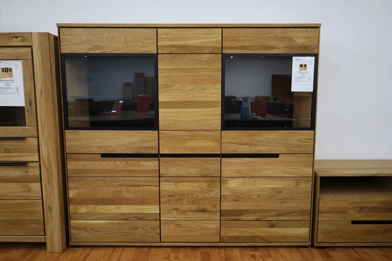 Highboard + Soft-Close + Front Massiv Holz Eiche + Stauraum groß