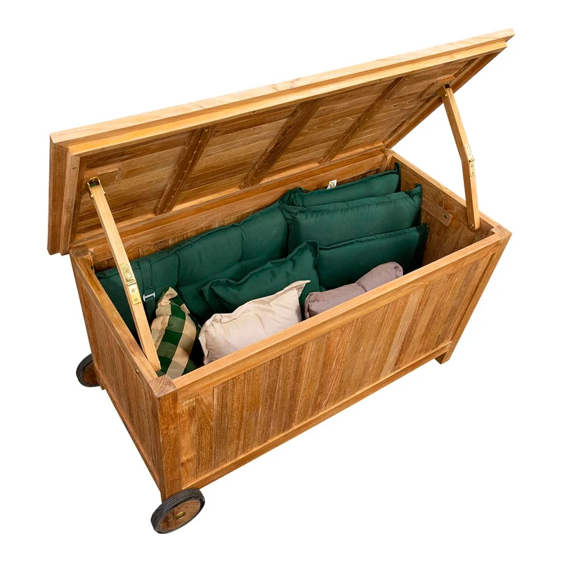 Teak Kissenbox, Kissentruhe mit Rädern