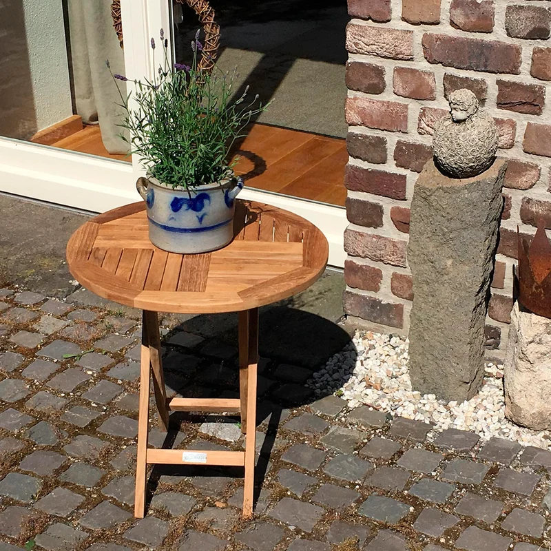 Runder Beistelltisch klappbar Classic, Teakholz
