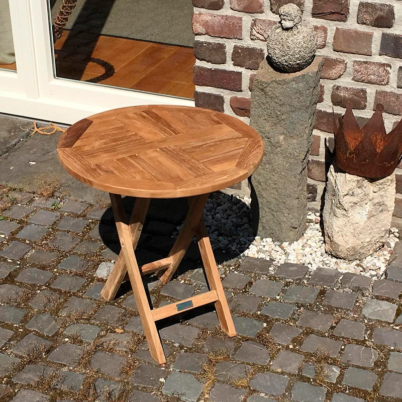 Runder Beistelltisch klappbar Classic, Teakholz