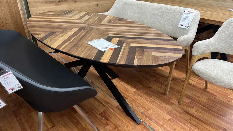 Esstisch Tisch + Massivholz + Oval Fischgräten Muster + Spider