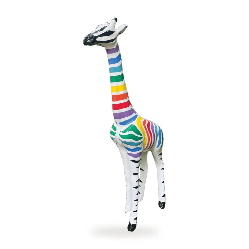 Casa Padrino Garten Deko Skulptur Giraffe Weiß / Bunt H. 205 cm - Garten Deko Figur