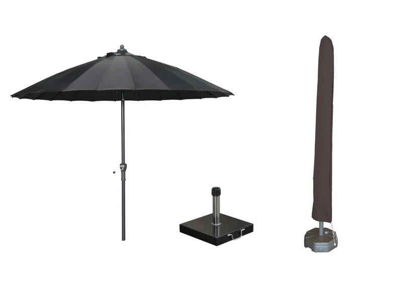 Garden Impressions Manilla parasolset zwart met voet 30 kg en hoes