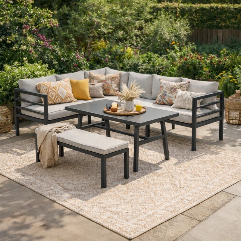 Garden Impressions Bleco II lounge-diningset- carbon black-desert sand