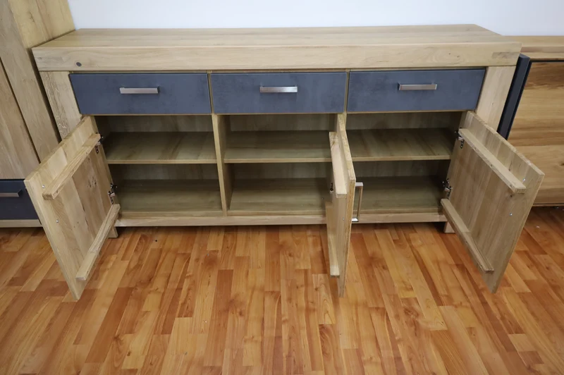 Sideboard Kommode Vitrine + Front Massivholz + Schublade