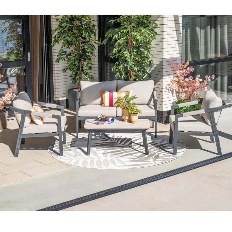 Garden Impressions Terni aluminium lounge sofa set - carbon black - desert sand