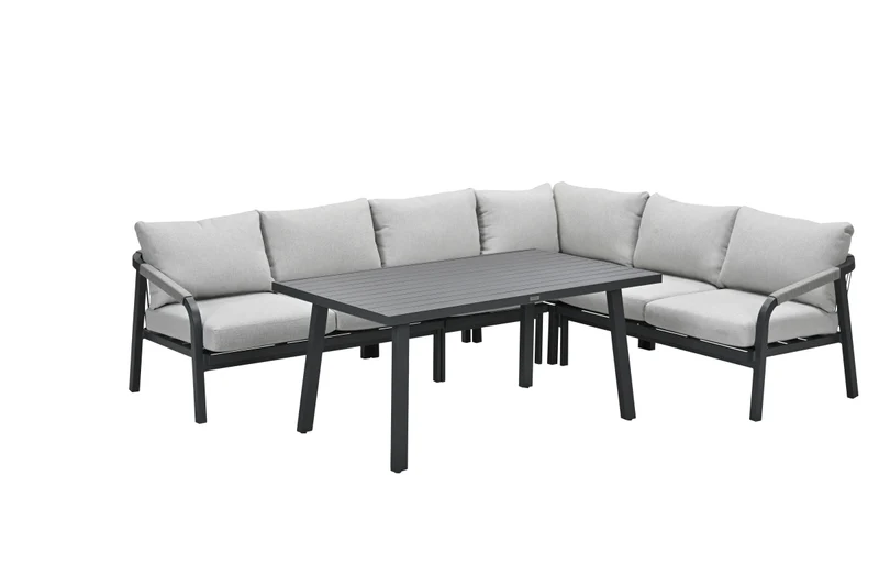Monti lounge-diningset - 5-delig - carbon black - rope taupe - valley sand