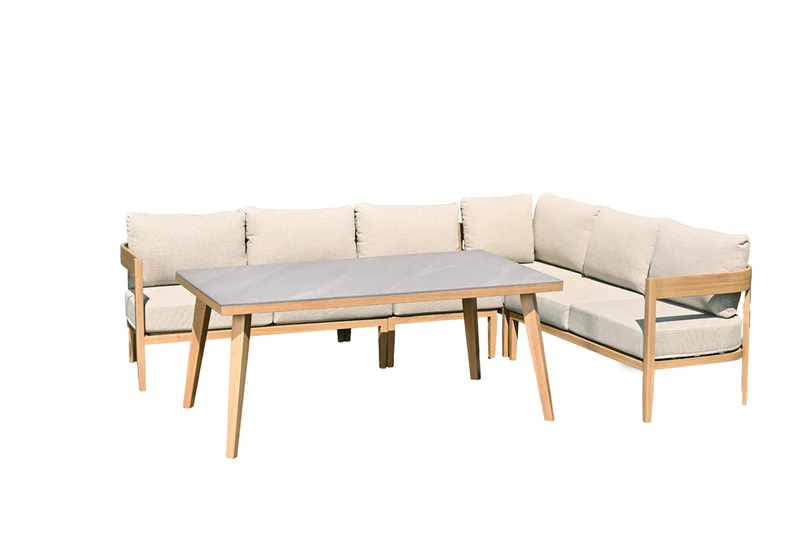 Carrara lounge-diningset - 5-delig - light teaklook - gobi sand- Centostone Napoli sand