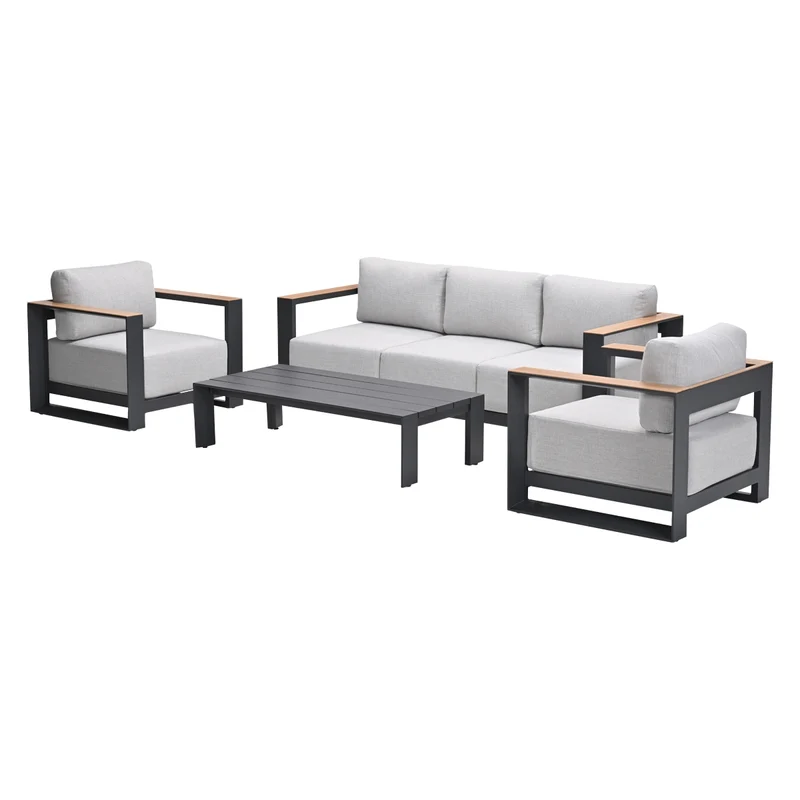 Levanto 5-persoons loungeset - aluminium - teaklook accent - Garden Impressions