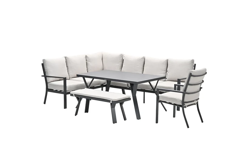 Sergio aluminium lounge-diningset - 8-persoons - links - zand - Garden Impressions
