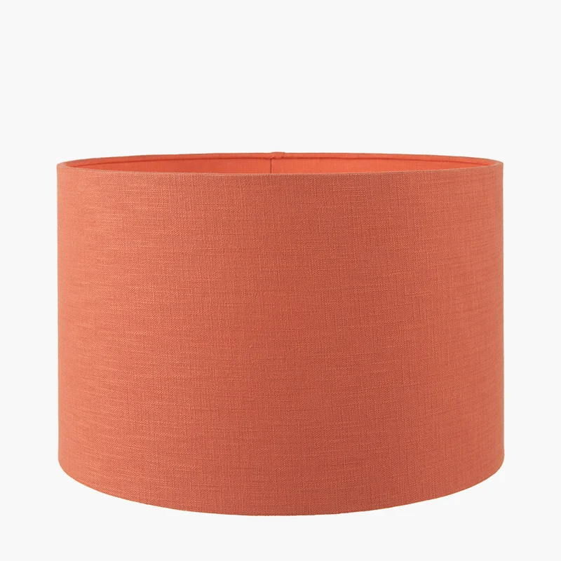 Zuri Shiny Silver Metal Pot Table Lamp Base with Lino 35cm Cinnamon Self Lined Linen Cylinder Lampshade