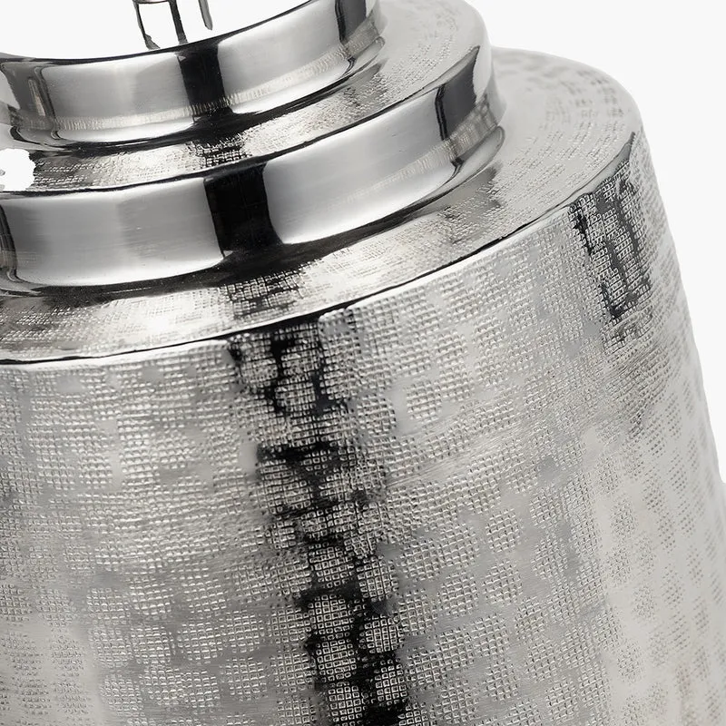 Zuri Shiny Silver Metal Pot Table Lamp Base with Henry 35cm Taupe Handloom Cylinder Lampshade