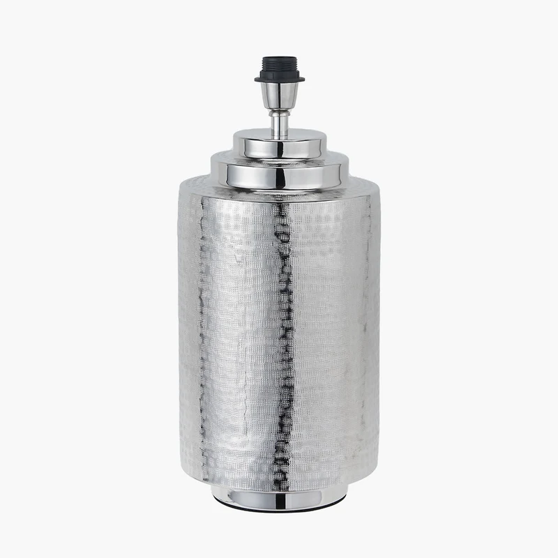 Zuri Large Shiny Silver Metal Pot Table Lamp Base with Henry 45cm Taupe Handloom Cylinder Lampshade